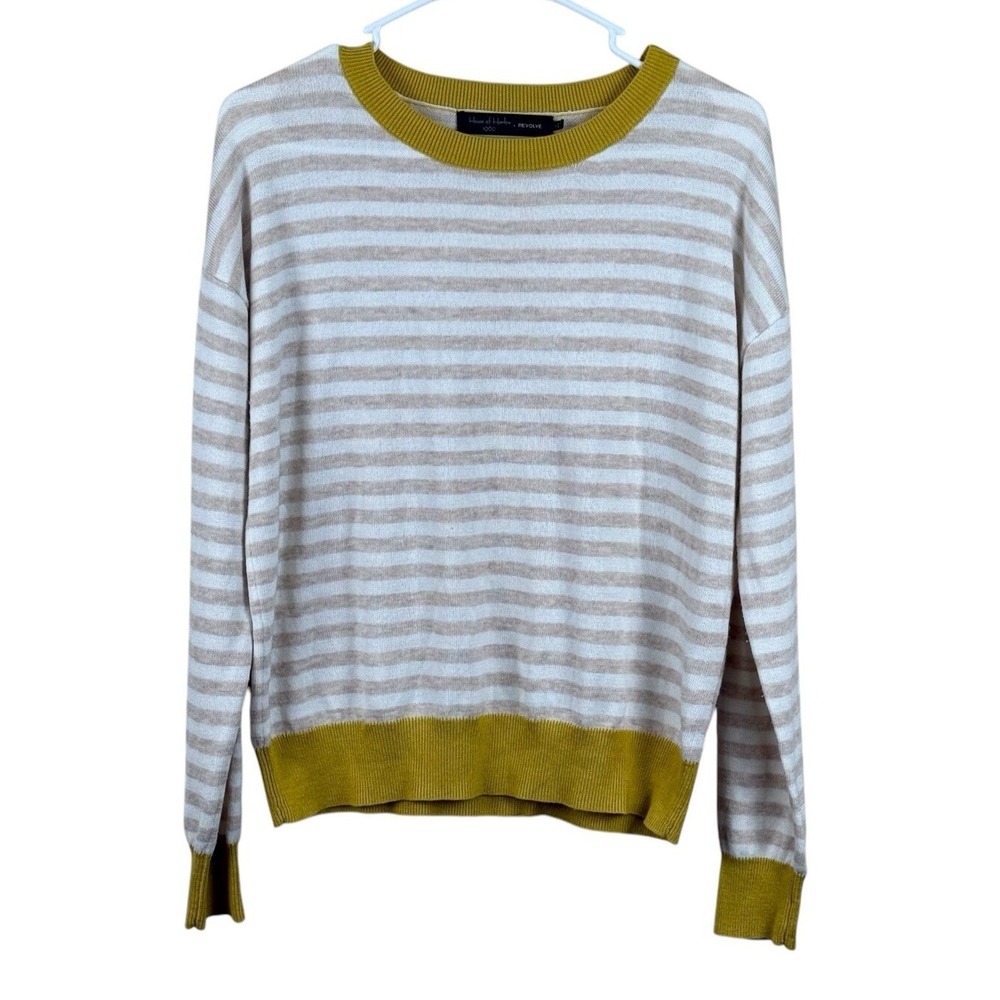 House of Harlow Revolve Striped Crew Neck Sweater Tan Mustard Size Medium M